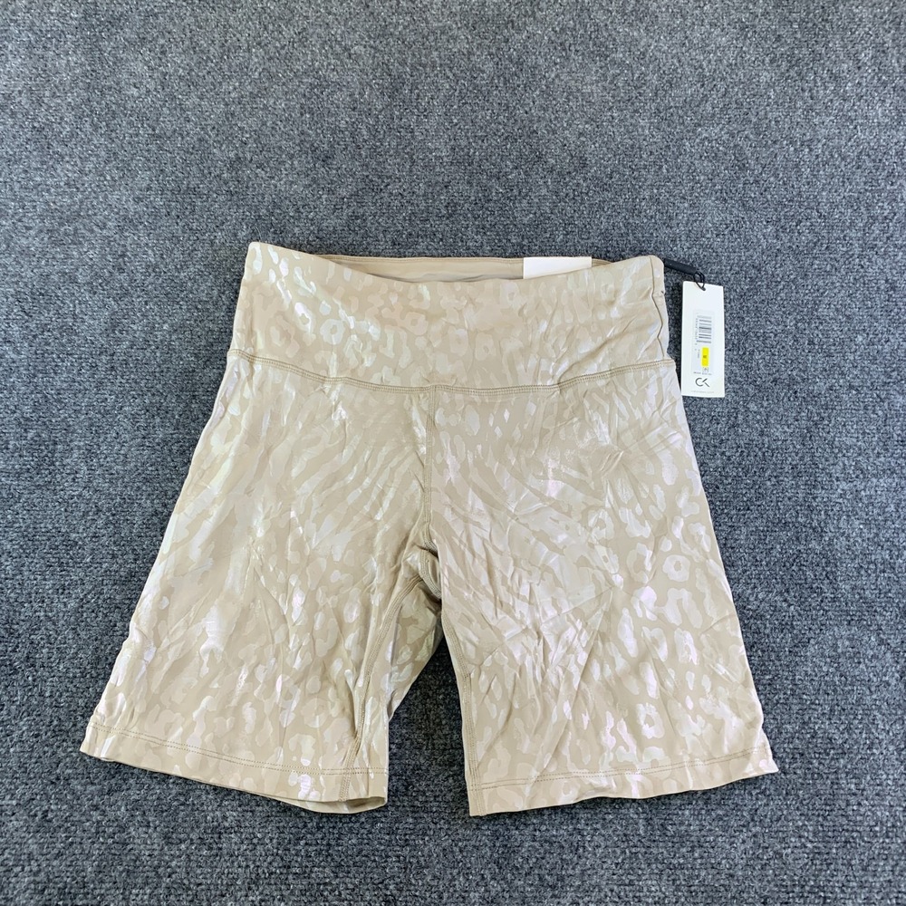 Calvin Klein Performance Wick Shorts Womens Medium Tan Animal Print High Waist